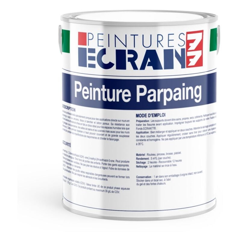 Peinture parpaing, bloc béton, agglo béton, peinture professionnelle opacifiante, sans odeur, mur intérieur, extérieur Ecran77 ffffff 5 litres