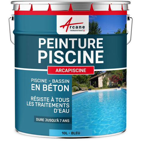 Peinture Piscine Bassin Béton ARCAPISCINE Ciment Décoration Imperméable  Bleu Blanc Gris Grise Jaune Sable Noir Vert - 10 L - Bleu
