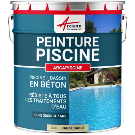 Peinture piscine, bassin béton, ciment, décoration, imperméable,  bleu, blanc, gris, grise, jaune sable, noir, vert : Arcapiscine - 2.5 L Jaune Sable - RAL 1002 - ARCANE INDUSTRIES