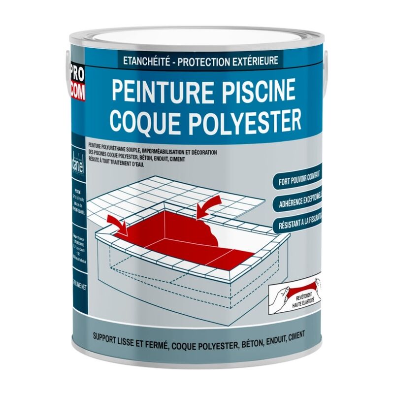 Procom - Peinture piscine coque polyester, béton, peinture piscine polyuréthane étanche et souple, haut de gamme ffffff 3 Kg