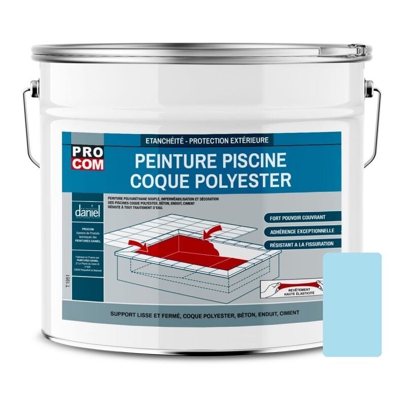 Peinture piscine coque polyester, béton, peinture piscine polyuréthane étanche et souple, haut de gamme Procom abdeee 12.5 Kg