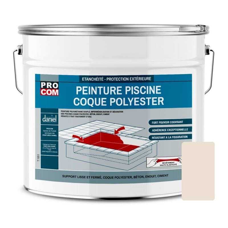 Peinture piscine coque polyester, béton, peinture piscine polyuréthane étanche et souple, haut de gamme Procom E9E0D2 12.5 Kg