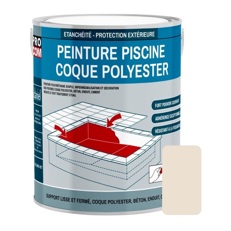 Peinture piscine coque polyester, béton, peinture piscine polyuréthane étanche et souple, haut de gamme Procom E9E0D2 3 Kg