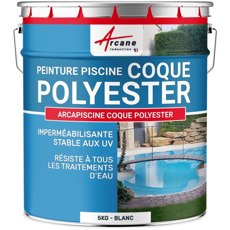 Arcane Industries - Peinture Piscine Coque Polyester - Peinture hydrofuge / imperméabilisante piscine et bassin - 5 kg (jusqu'à 15m² pour 2 couches)