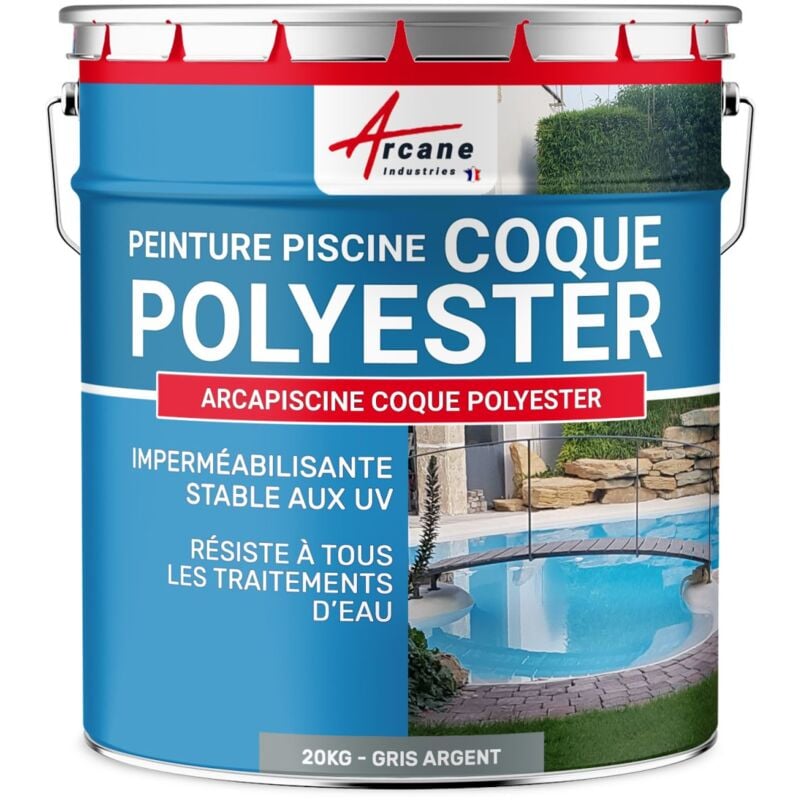 Peinture Piscine Coque Polyester - Peinture hydrofuge / imperméabilisante piscine et bassin - 20 kg (jusqu'à 65m² en 2 couches) Gris Argent - RAL