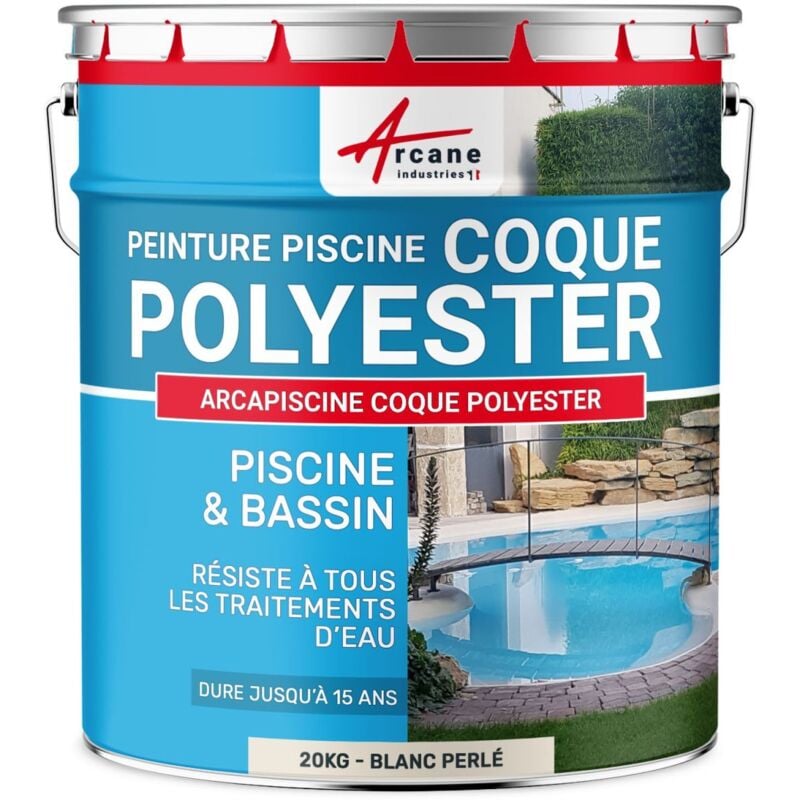 Arcane Industries - Peinture Piscine Coque Polyester - Peinture hydrofuge / imperméabilisante piscine et bassin - 20 kg (jusqu'à 65m² en 2 couches)