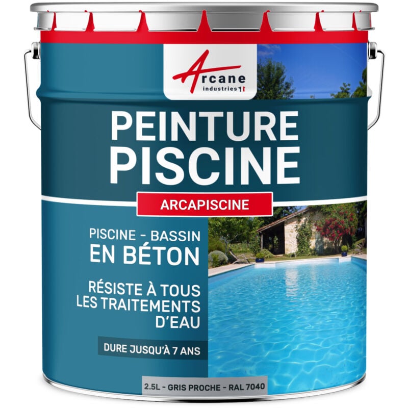 Arcane Industries - Peinture Piscine Bassin Béton arcapiscine Ciment Décoration Imperméable Bleu Blanc Gris Grise Jaune Sable Noir Vert - 2.5 l Gris