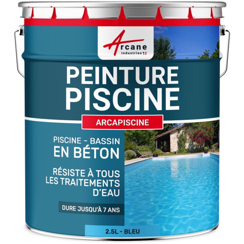 Peinture Piscine Bassin Béton arcapiscine Ciment Décoration Imperméable Bleu Blanc Gris Grise Jaune Sable Noir Vert - 2.5 l Bleu Arcane Industries