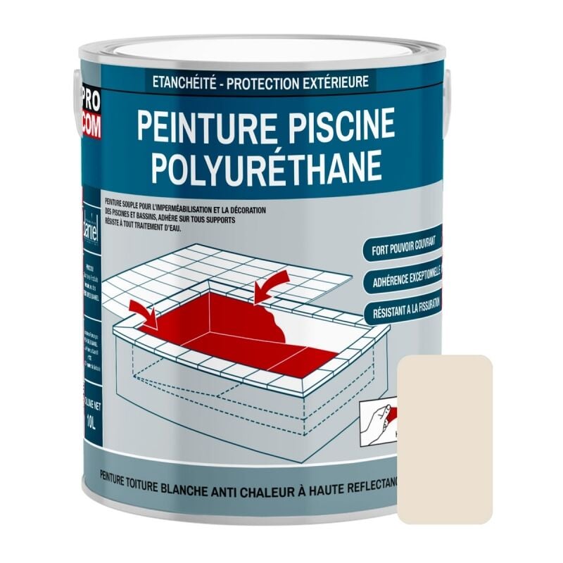 Peinture piscine béton, peinture polyuréthane pour piscine et bassin, étanche et souple, béton, enduit, ciment Procom E9E0D2 2.5 litres
