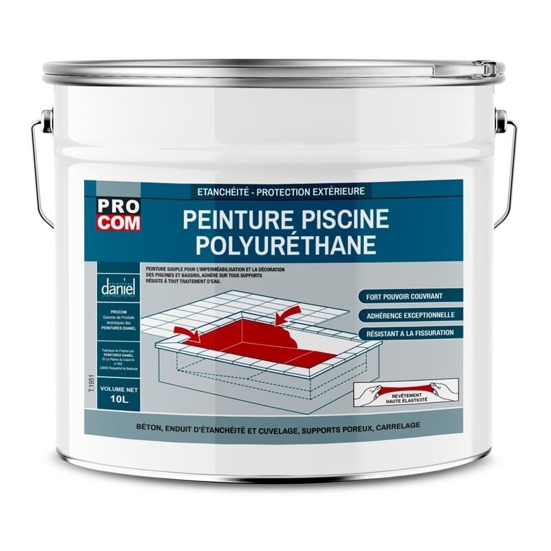 Procom - Peinture piscine béton, peinture polyuréthane pour piscine et bassin, étanche et souple, béton, enduit, ciment ffffff 10 litres