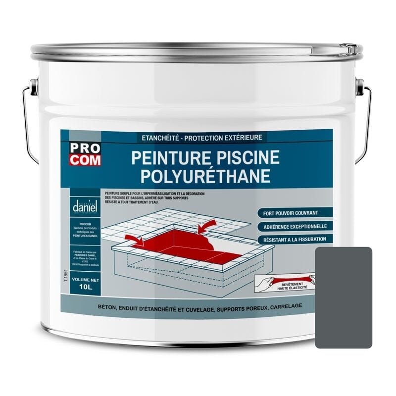 Peinture piscine béton, peinture polyuréthane pour piscine et bassin, étanche et souple, béton, enduit, ciment PROCOM 575D5E 10 litres