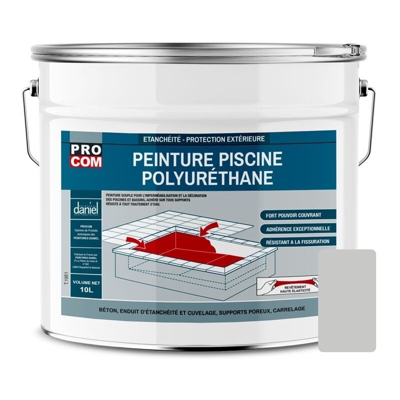 Procom - Peinture piscine béton, peinture polyuréthane pour piscine et bassin, étanche et souple, béton, enduit, ciment C8C8C7 10 litres