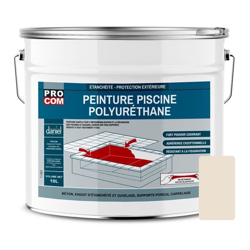 Procom - Peinture piscine béton, peinture polyuréthane pour piscine et bassin, étanche et souple, béton, enduit, ciment E9E0D2 10 litres
