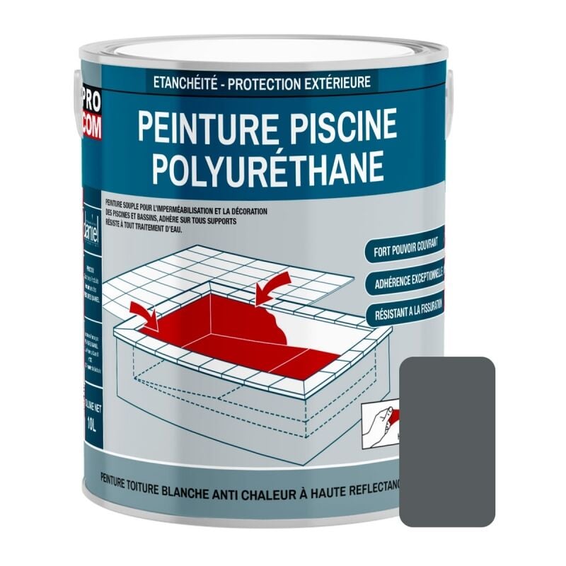 Peinture piscine béton, peinture polyuréthane pour piscine et bassin, étanche et souple, béton, enduit, ciment PROCOM 575D5E 2.5 litres