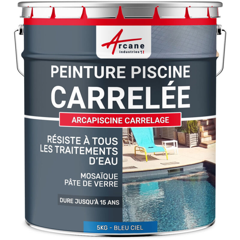 Arcane Industries - Peinture Piscine Carrelage - 5 kg (jusqu'à 15m² pour 2 couches) Bleu Ciel - ral 5015