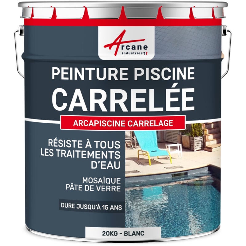 Arcane Industries - Peinture Piscine Carrelage - 20 kg (jusqu'à 65m² en 2 couches) Blanc