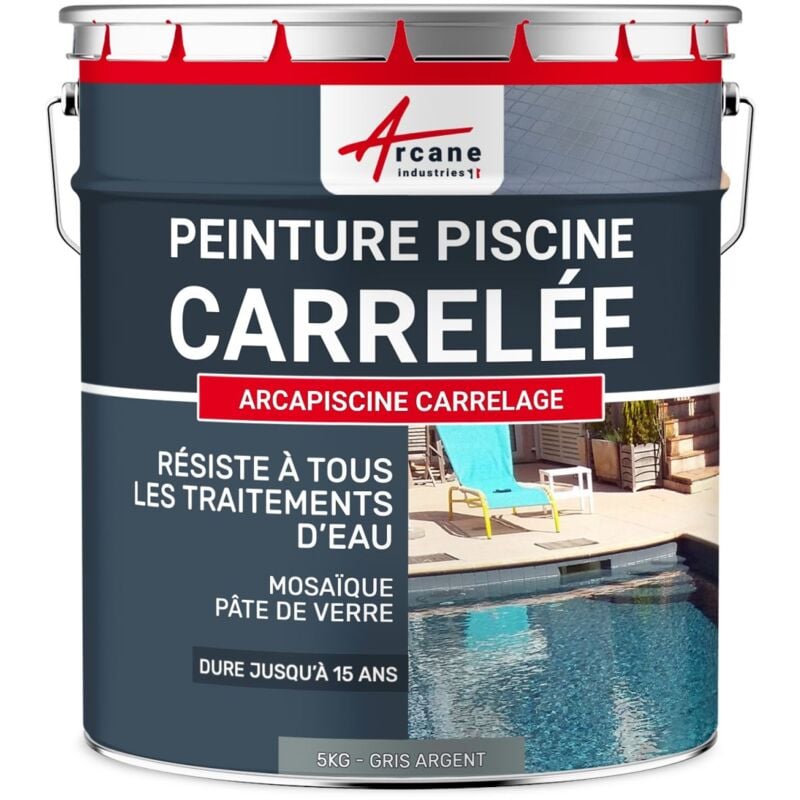Arcane Industries - Peinture Piscine Carrelage - 5 kg (jusqu'à 15m² pour 2 couches) Gris Argent - ral 7001