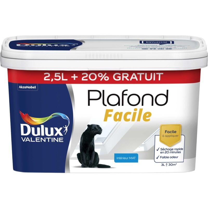 Peinture Plafond Facile Dulux Valentine Mat Blanc 2,5 L + 20%
