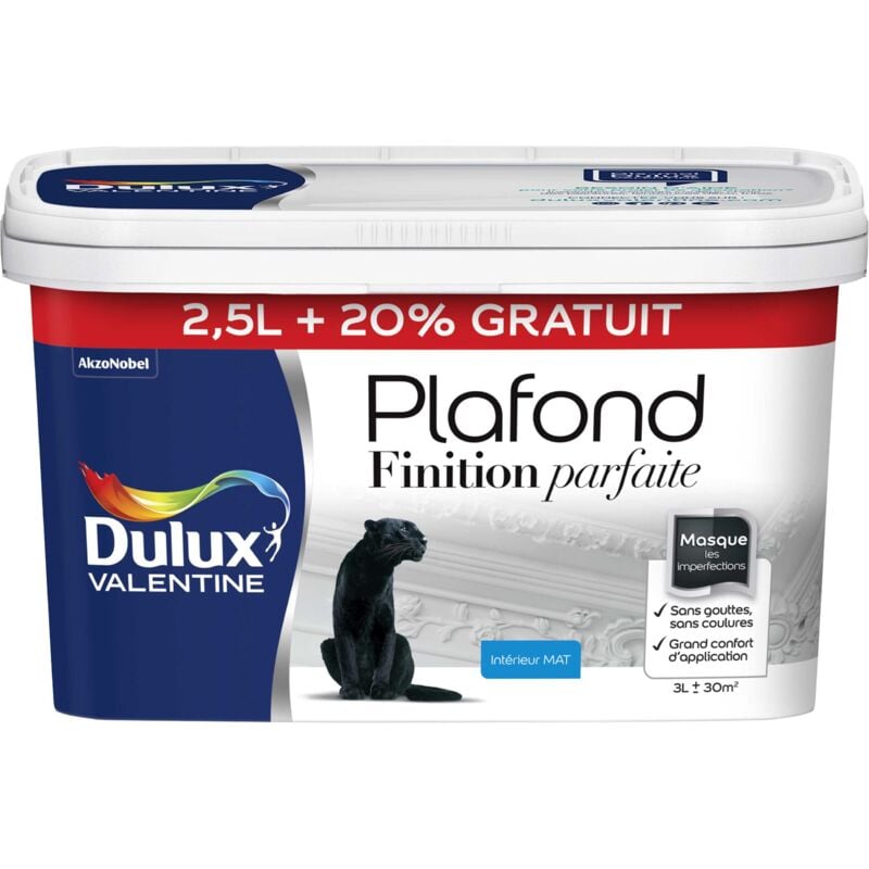 Peinture Plafond Finition Parfaite Dulux Valentine Mat Blanc 2,5 l + 20%