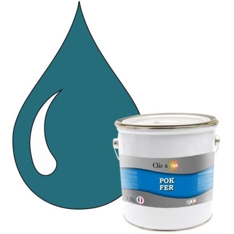 Peinture - POK - Fer Antirouille - 2,5L - RAL 5021 Bleu d’eau - Brillant