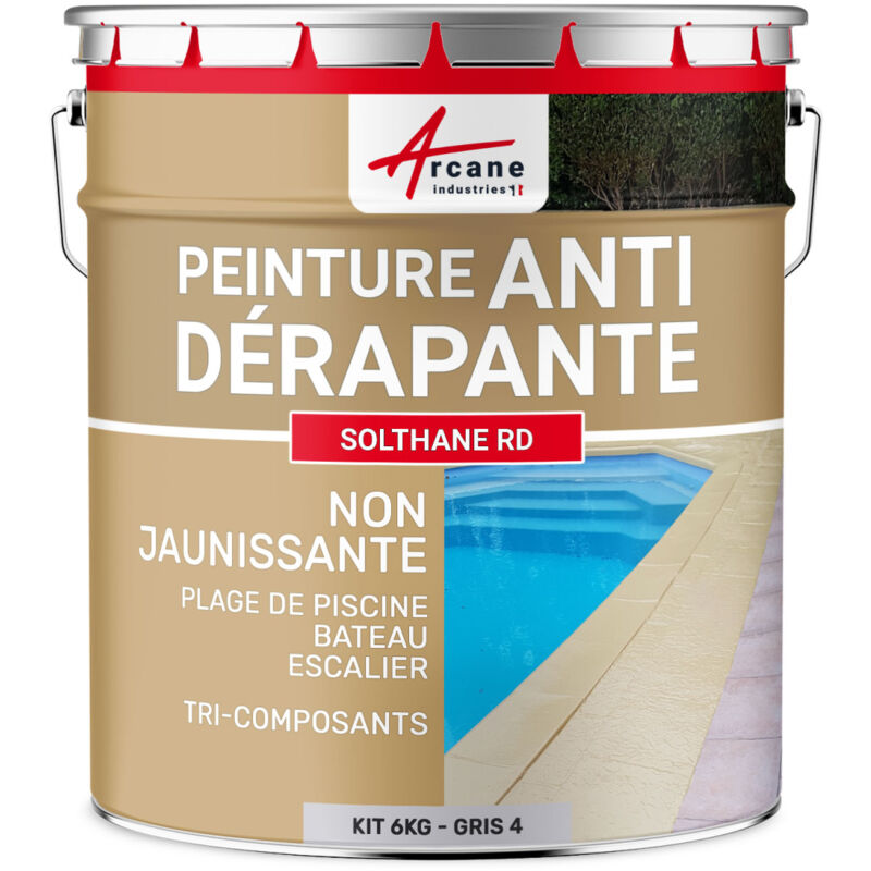Arcane Industries - Peinture antidérapante sol extérieur escalier bateau carrelage béton bois métal solthane rd - 6 kg Telegris 4 - ral 7047
