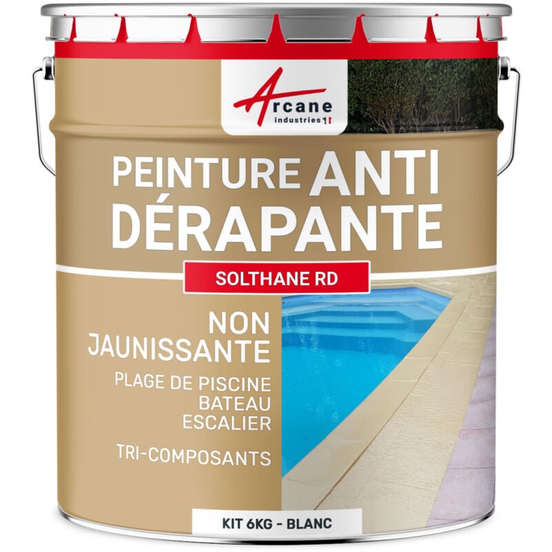 Arcane Industries - Peinture antidérapante sol extérieur escalier bateau carrelage béton bois métal solthane rd - 6 kg Blanc