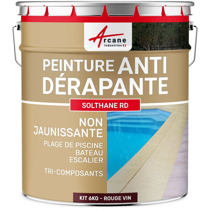 Arcane Industries - Peinture antidérapante sol extérieur escalier bateau carrelage béton bois métal solthane rd - 6 kg Rouge Vin - ral 3005