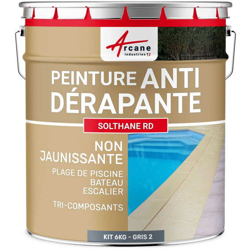 Arcane Industries - Peinture antidérapante sol extérieur escalier bateau carrelage béton bois métal solthane rd - 6 kg Gris Telegris 2 - ral 7046
