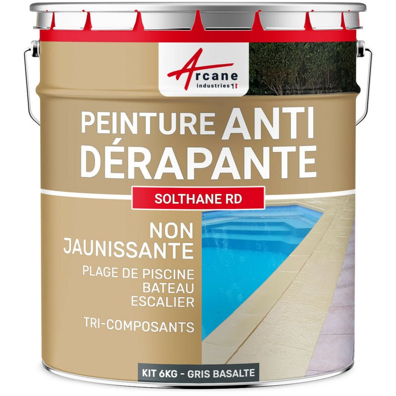 Arcane Industries - Peinture antidérapante sol extérieur escalier bateau carrelage béton bois métal solthane rd - 6 kg Gris Basalte - ral 7012