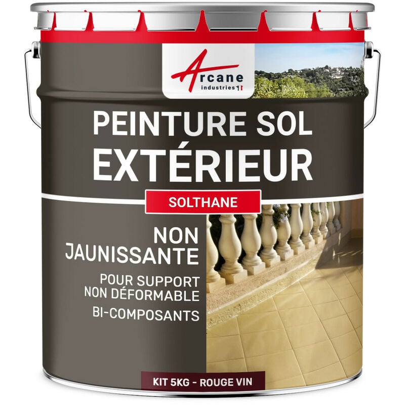 Arcane Industries - Peinture sol extérieur intérieur pour béton haute résistance non jaunissante solthane - 5 kg Rouge Vin - ral 3005