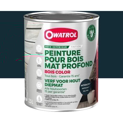Peinture pour bois extérieur opaque - Finition Mate Owatrol BOIS COLOR Gris Anthracite RAL 7016 2.5 litres
