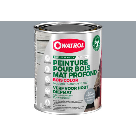 Peinture pour bois extérieur opaque - Finition Mate Owatrol BOIS COLOR Gris Platine RAL 7045 1 litre