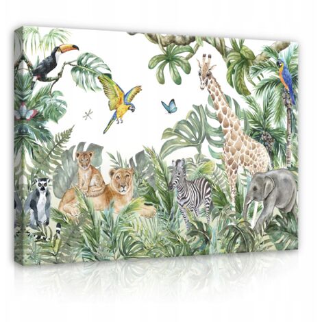 Peinture pour chambre d'enfant animaux jungle 100x70