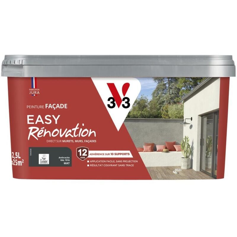 V33 - Peinture pour façade Easy Rénovation Anthracite ral 7016 2,5L