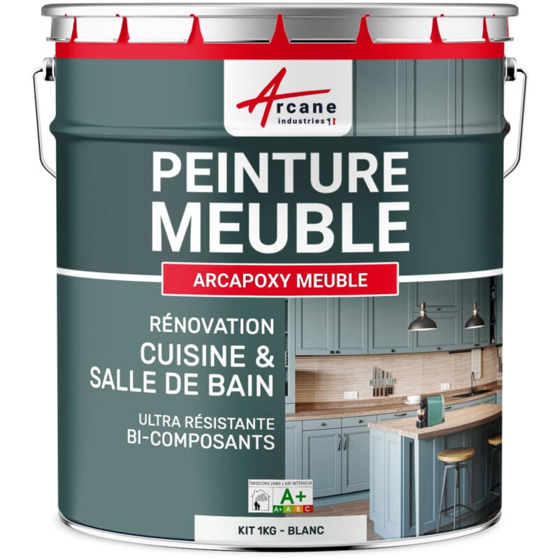 Peinture Meuble Cuisine, Salle de Bain - Résine bois stratifié mélaminé, porte placard, plan de travail - arcapoxy meuble - 1 kg (jusqu'à 12 m² en 2