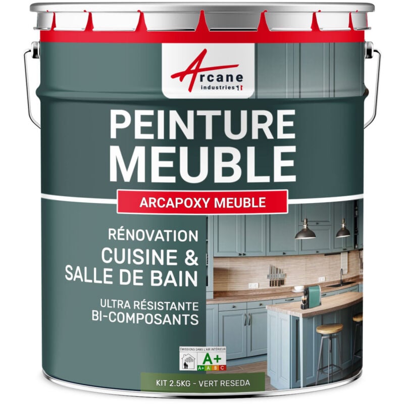 Peinture Meuble Cuisine, Salle de Bain - Résine bois stratifié mélaminé, porte placard, plan de travail - arcapoxy meuble - 2.5 kg (jusqu'à 30 m² en