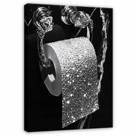 Peinture pour salle de bain toilettes argent noir moderne sur toile 100x70