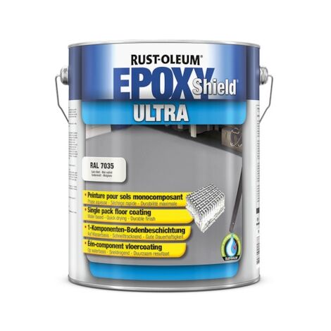 Peinture pour sol EPOXYSHIELD ULTRA - gris clair - satiné - 5 L - RUST-OLEUM