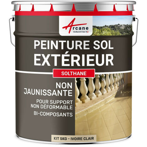Peinture pour sol extérieur et intérieur, pour béton, haute résistance, non jaunissante : Solthane - 5 kg Ivoire Clair - RAL 1015 - ARCANE INDUSTRIES