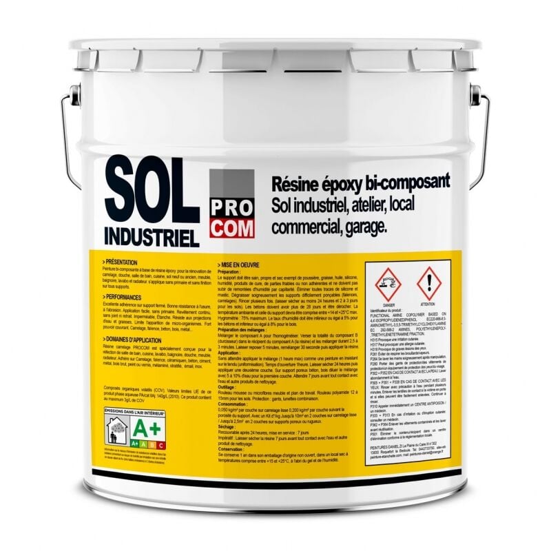 Procom - Peinture époxy sol industriel et garage, trafic intensif - Résine Époxy Sol f7b500 Kit 5 Kg