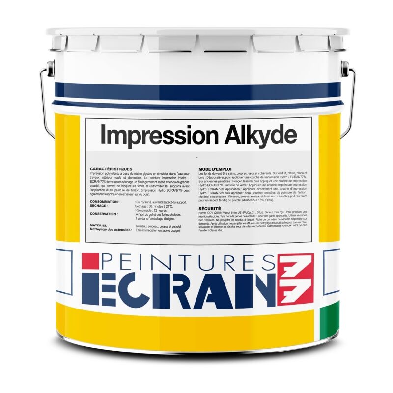 Peinture impression professionnelle, opacifiante, sans odeur, fixante et régulatrice d'absorption, Impression Alkyde ECRAN 77 ffffff 4 litres