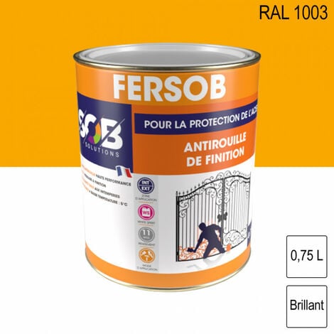 SOB SOLUTIONS Peinture professionnelle Antirouille Fersob RAL 1003 Jaune de sécurité brillant 0,75L SOB PEINTURES