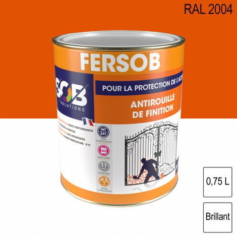 SOB SOLUTIONS Peinture professionnelle Antirouille Fersob RAL 2004 Orangé pur brillant 0,75L SOB PEINTURES