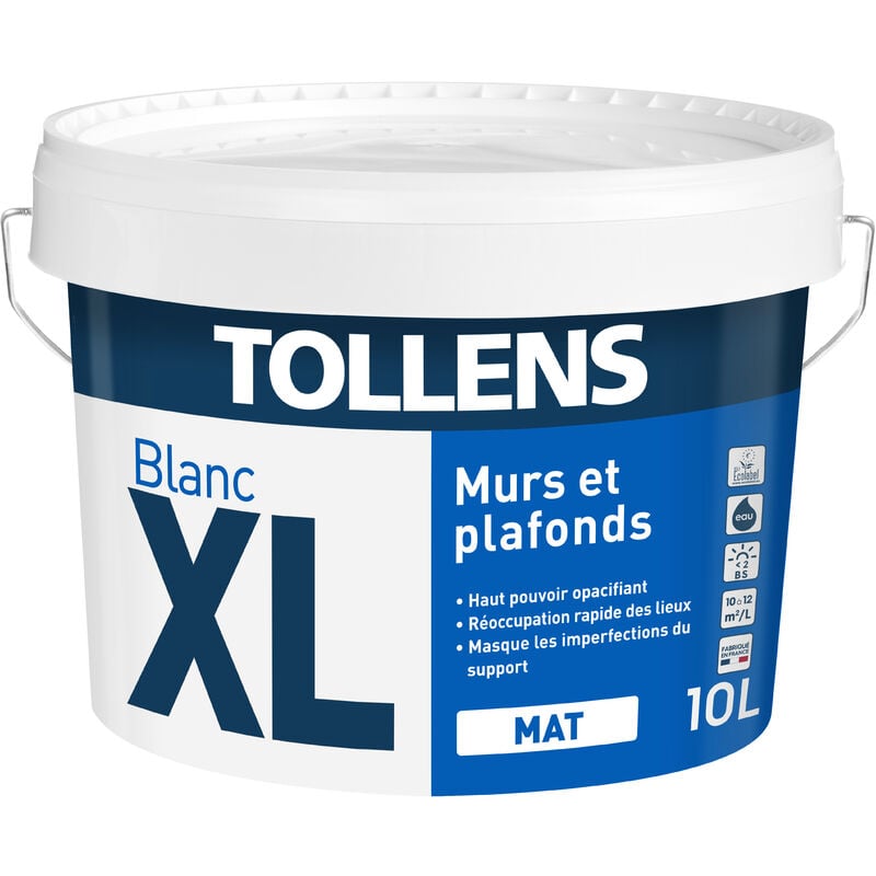 Peinture Professionnelle Blanche Mat - Spécial Plafond Tollens Opacifiante - 10L = 120m2