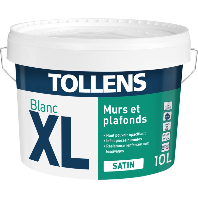 Peinture Professionnelle Blanche Satin - Spécial Pièces Humides Tollens Pour Murs, Plafonds - 3L = 30m2