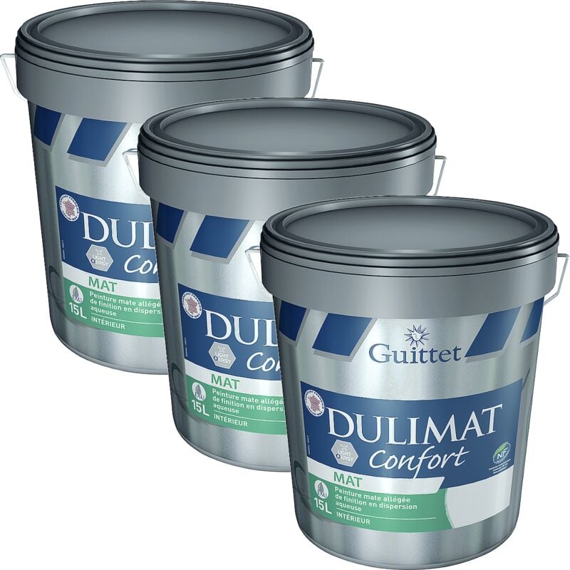 Peinture professionnelle Guittet Dulimat Confort - idéale pour Salons et Chambres - Pack x3 Couleur: Blanc - Conditionnement: 15 Litres