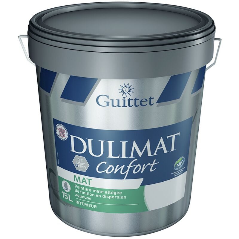 Peinture professionnelle Guittet Dulimat Confort - sans odeur - idéale pour salons et chambres Couleur: Blanc - Conditionnement: 15 Litres