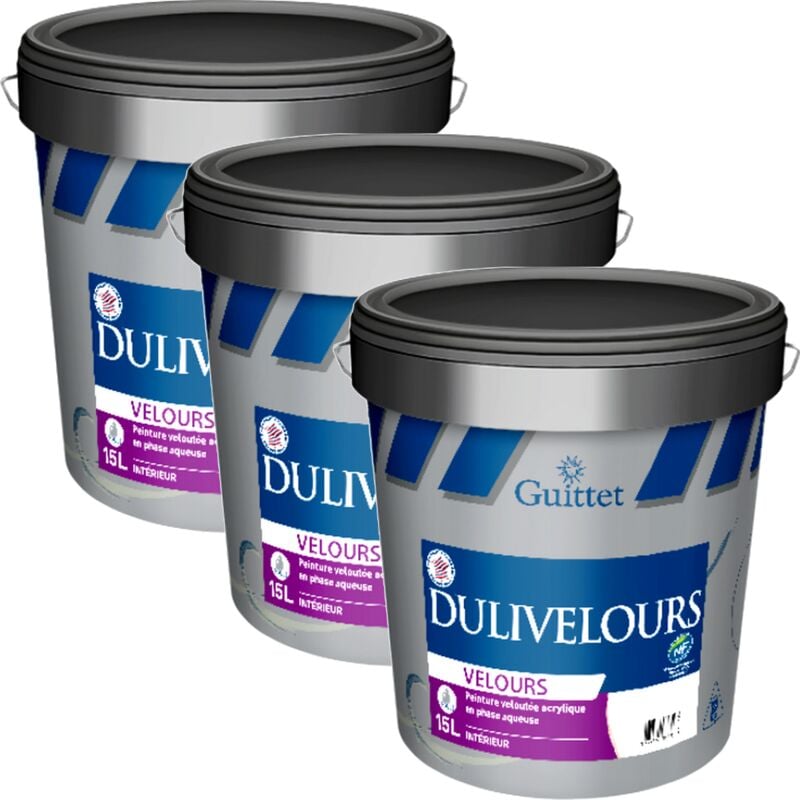 Peinture professionnelle Guittet Dulivelours - Velouté garnissante lessivable - Pack x3 Couleur: Blanc - Conditionnement: 15 Litres