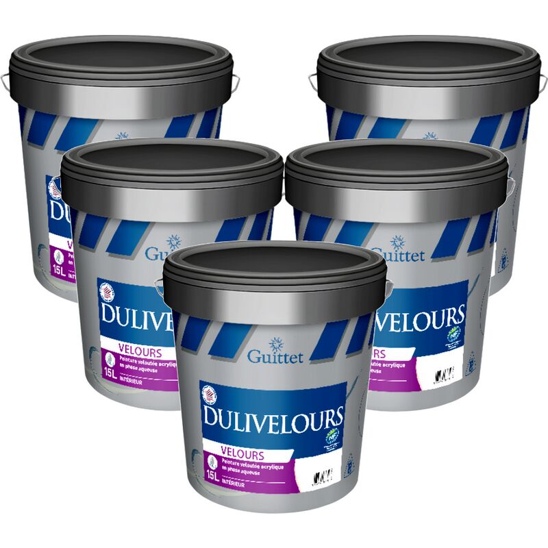 Peinture professionnelle Guittet Dulivelours - Velouté garnissante lessivable - Pack x5 Couleur: Blanc - Conditionnement: 15 Litres