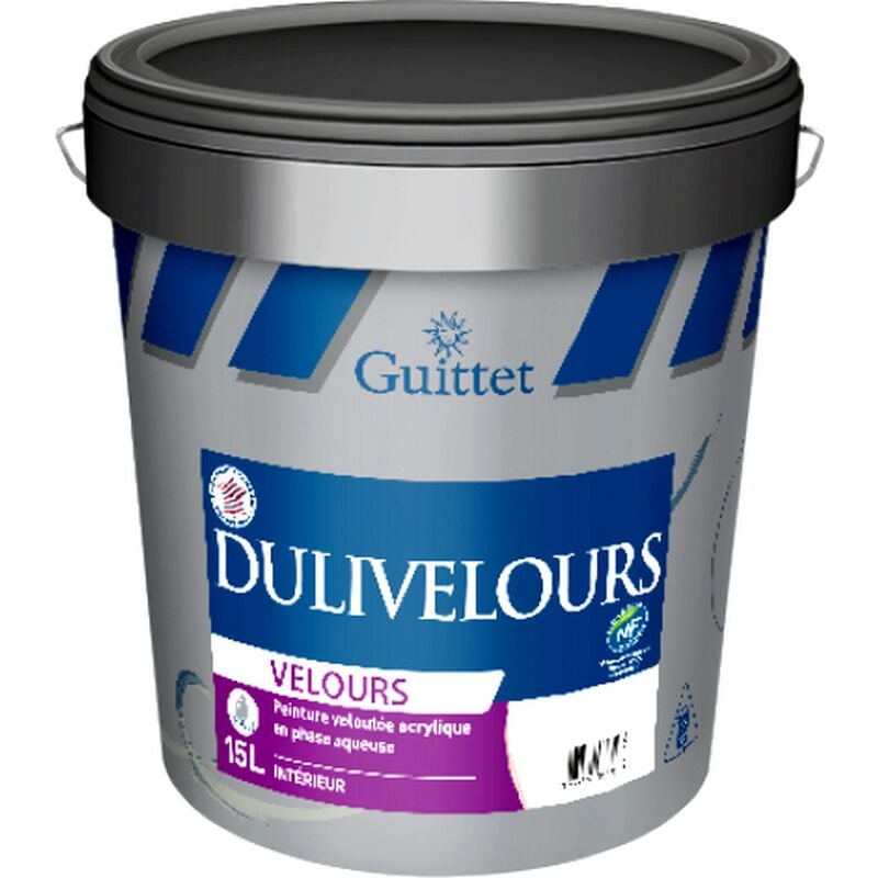 Peinture professionnelle Guittet Dulivelours - Velouté garnissante lessivable pour murs et plafonds Couleur: Blanc - Conditionnement: 15 Litres